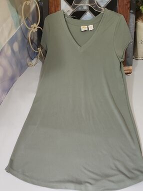 C&C California Sage Green V-Neck Mini T-shirt Dress